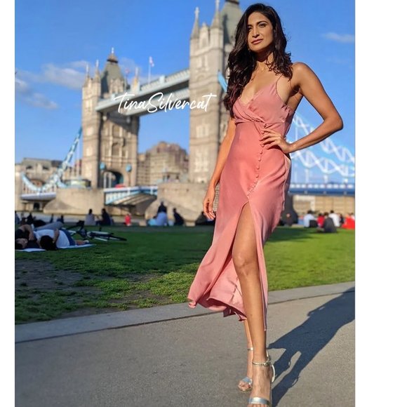 BLOGGER'S FAVE! Zara Buttoned Slip Dress Beige Pink Sz XS, L - Picture 5 of 17